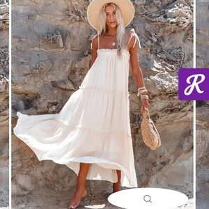 Catch The Sun Tiered Midi Dress - Eggshell